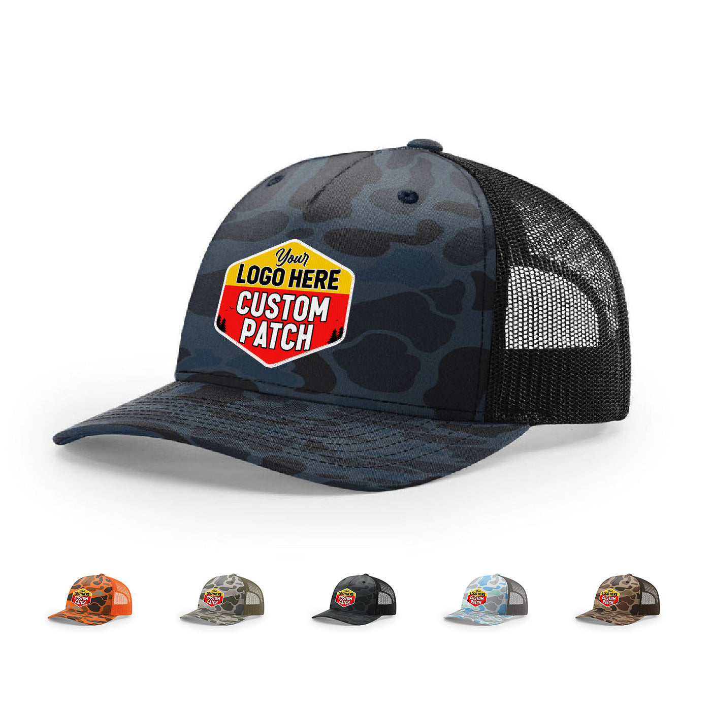 Custom Patch Richardson 112PFP Printed Five Panel Trucker - Duck Camo Colors