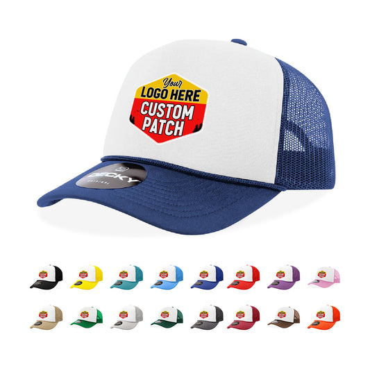 Custom Patch Decky 210 - Foam Trucker Hat, Two Tone Mesh Back Cap - Star Hats & Embroidery