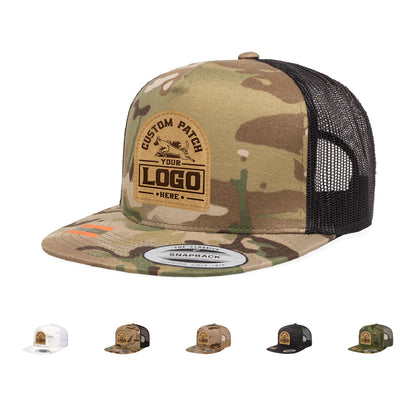 Custom Patch Yupoong 6006MC MultiCam Camo Trucker Snapback Hat, Flat Bill, YP Classics