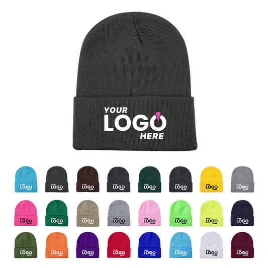 Custom Embroidered Unbranded Long Knit Beanie with Logo - Star Hats & Embroidery