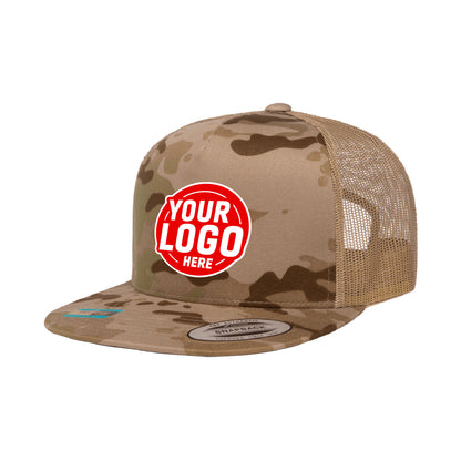 Custom Embroidered Yupoong 6006MC MultiCam Camo Trucker Snapback Hat, Flat Bill, YP Classics