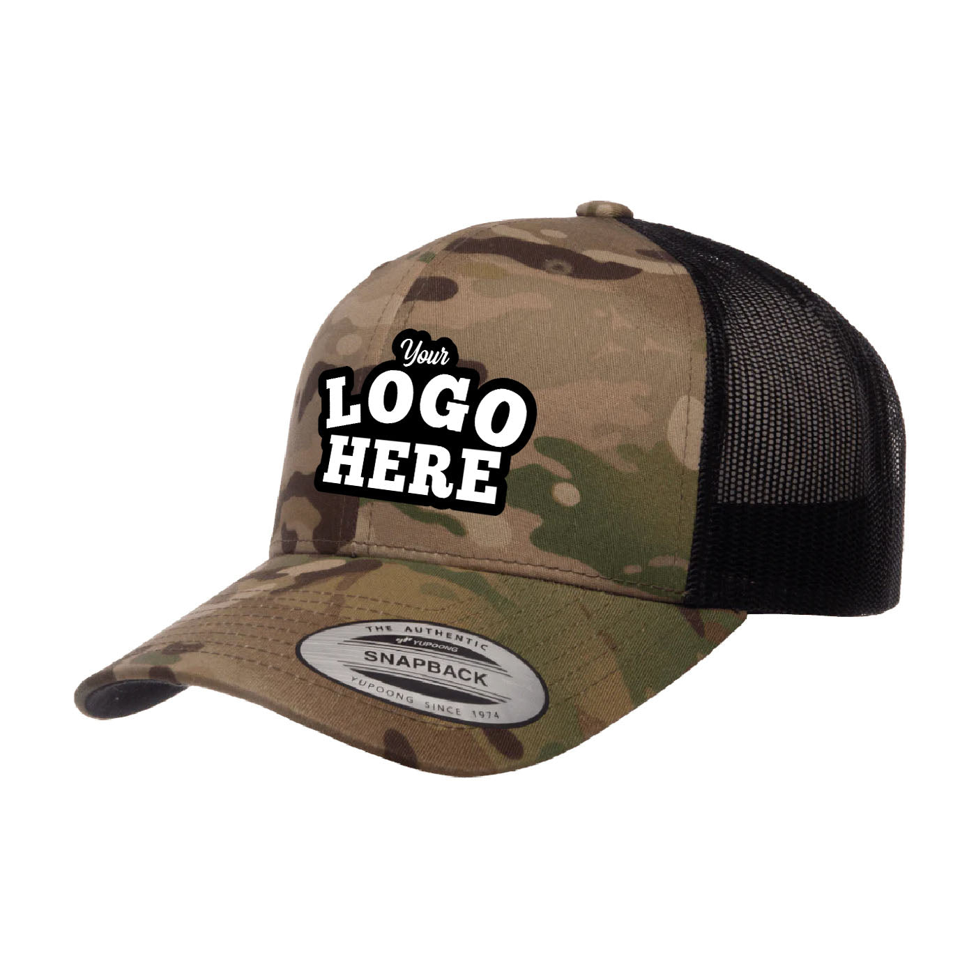 Custom Embroidered Yupoong 6606MC MultiCam Camo Retro Trucker Hat, Mesh Back, YP Classics