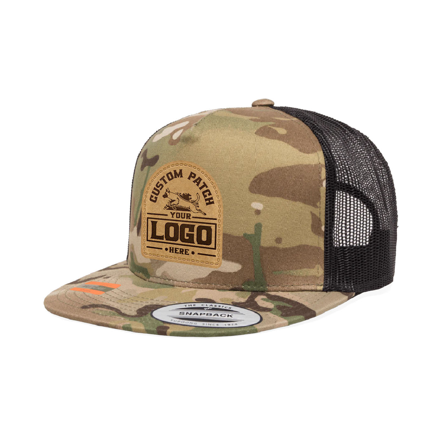 Custom Patch Yupoong 6006MC MultiCam Camo Trucker Snapback Hat, Flat Bill, YP Classics