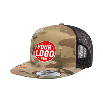 Custom Embroidered Yupoong 6006MC MultiCam Camo Trucker Snapback Hat, Flat Bill, YP Classics