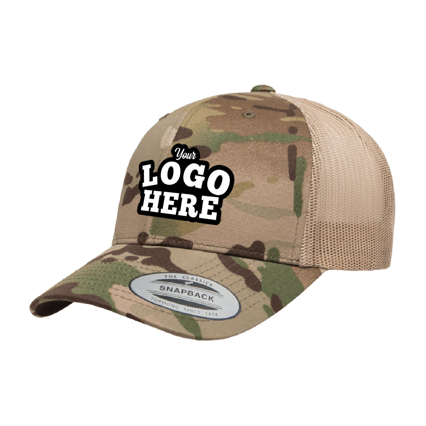 Custom Embroidered Yupoong 6606MC MultiCam Camo Retro Trucker Hat, Mesh Back, YP Classics