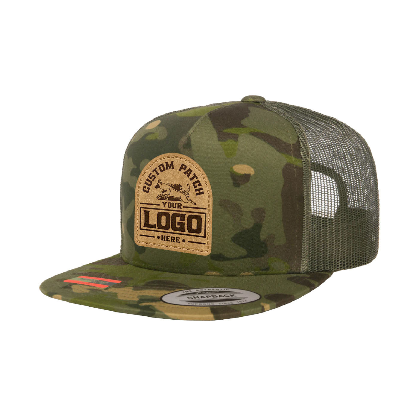 Custom Patch Yupoong 6006MC MultiCam Camo Trucker Snapback Hat, Flat Bill, YP Classics