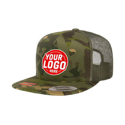 Custom Embroidered Yupoong 6006MC MultiCam Camo Trucker Snapback Hat, Flat Bill, YP Classics