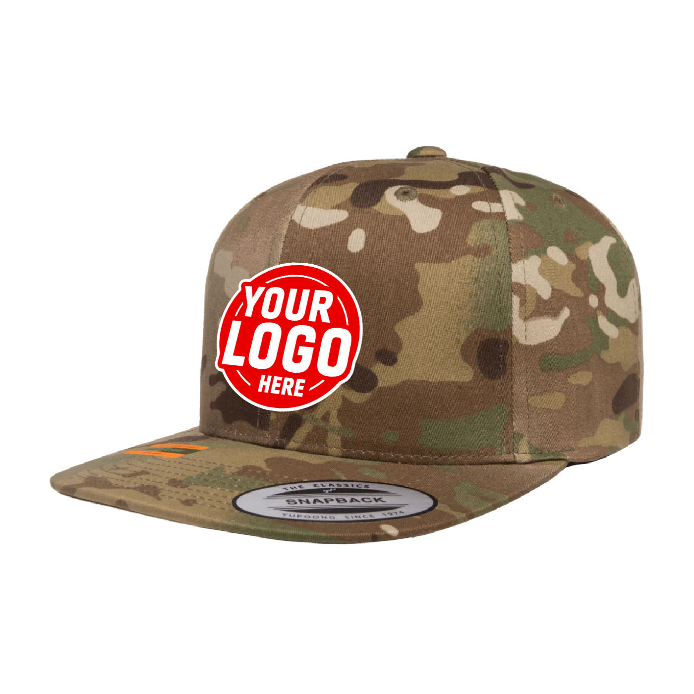 Custom Embroidered Yupoong 6089MC MultiCam Camo Snapback Hat, Flat Bill, Camouflage, YP Classics