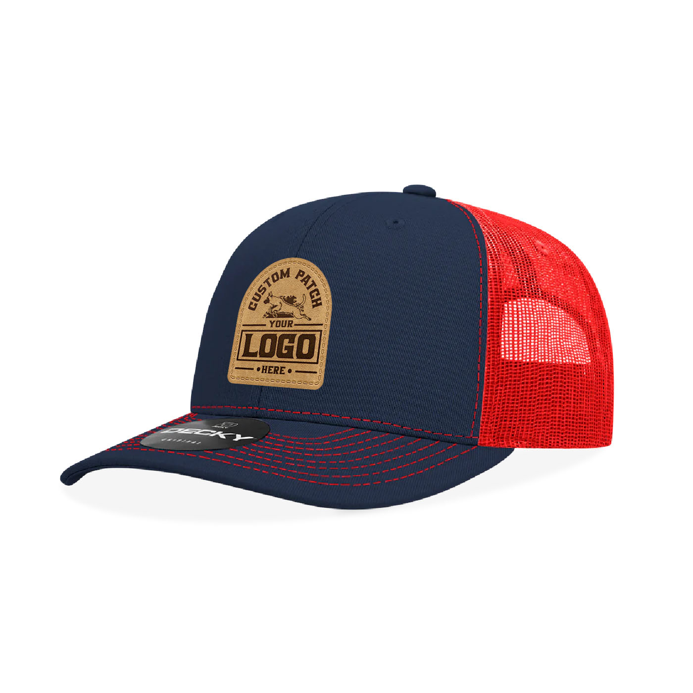 Custom Patch Decky 6031 - 6 Panel Mid Profile Structured Contra-Stitch Trucker Hat (Colors 2 of 2)