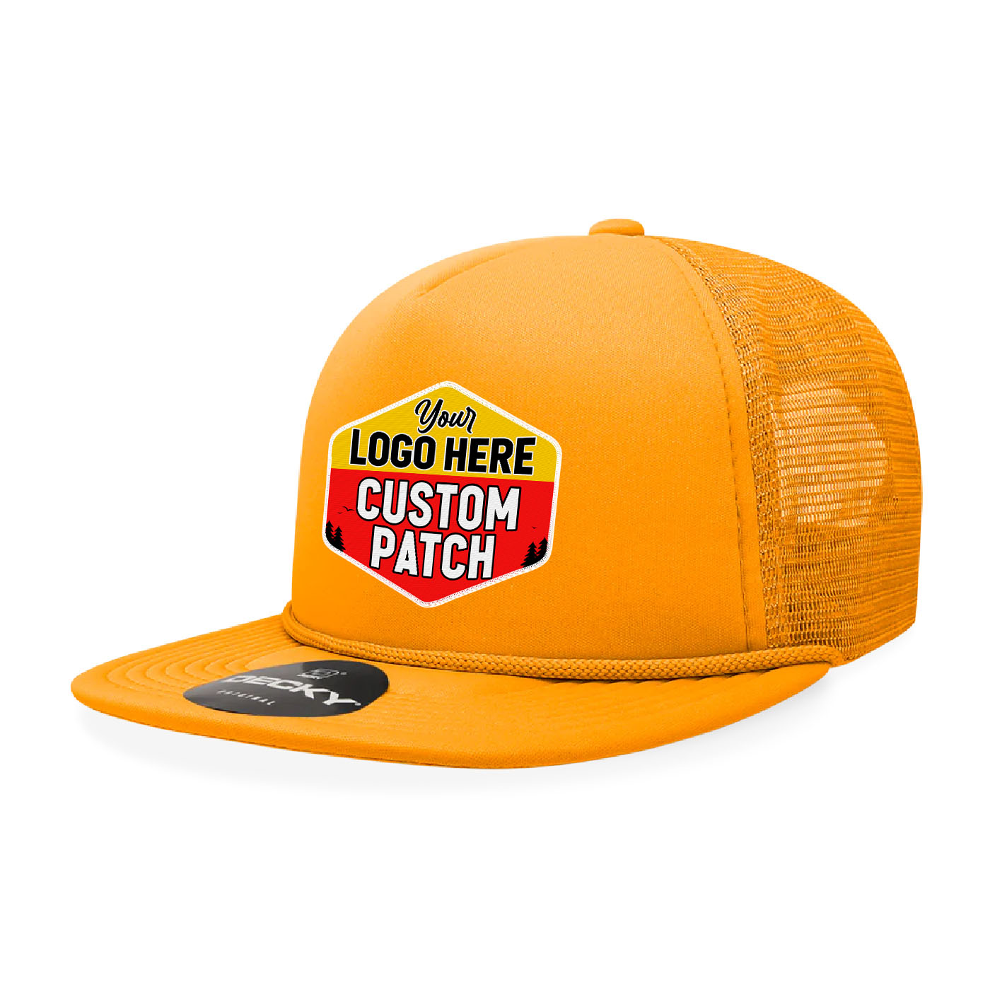 Custom Patch Decky 6026 - Classic 5 Panel Foam Trucker Cap, Flat Bill Hat