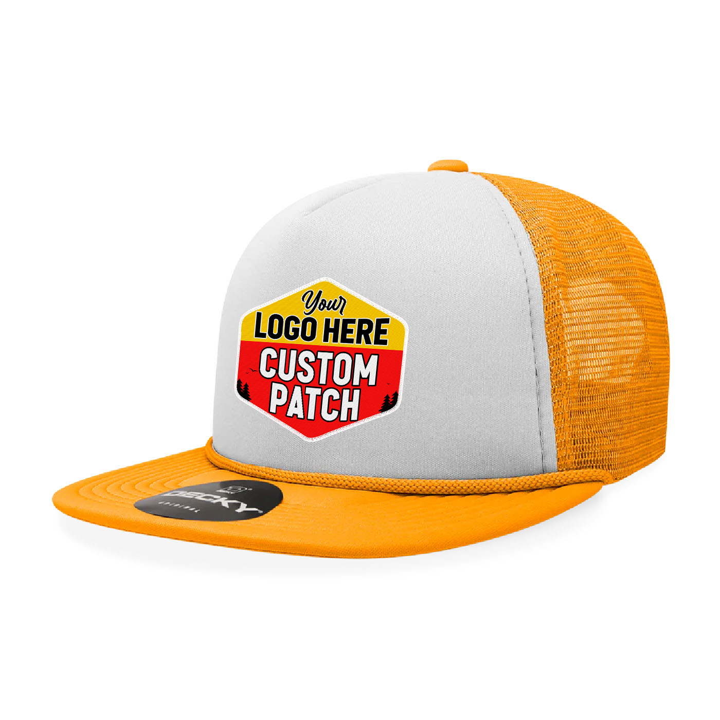 Custom Patch Decky 6026 - Classic 5 Panel Foam Trucker Cap, Flat Bill Hat