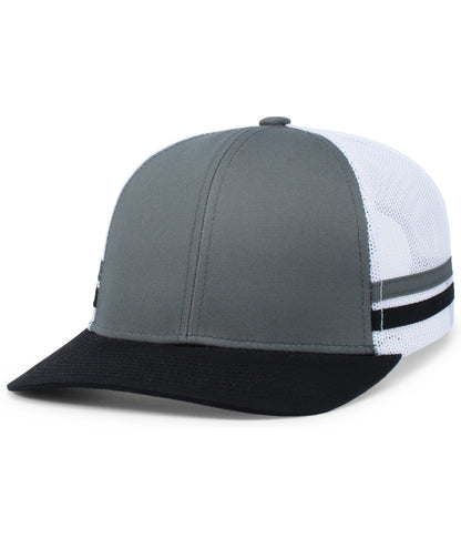 Custom Embroidered Pacific Headwear P115 Low-Profile Stripe Trucker Cap - Flat Embroidery