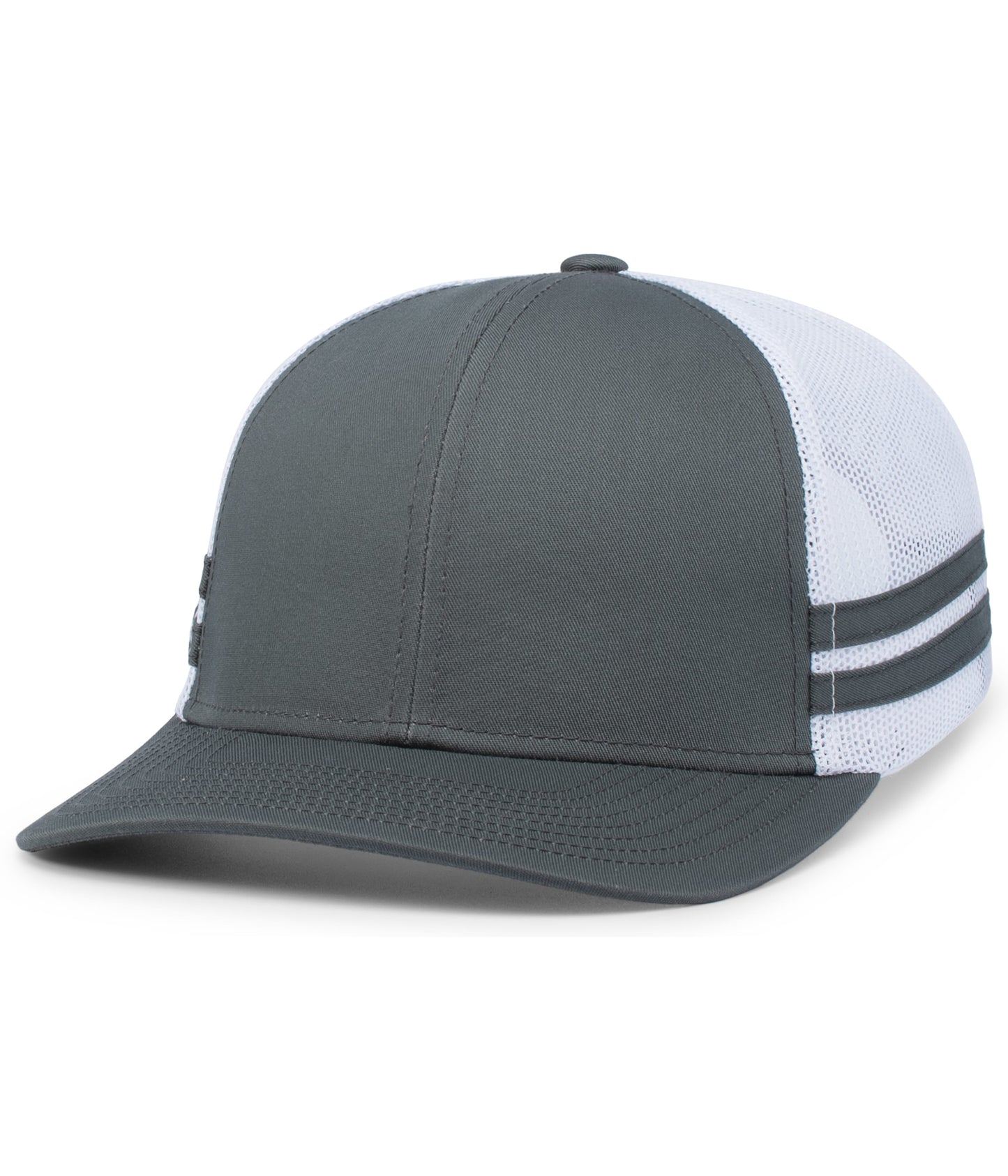 Custom Embroidered Pacific Headwear P115 Low-Profile Stripe Trucker Cap - Flat Embroidery