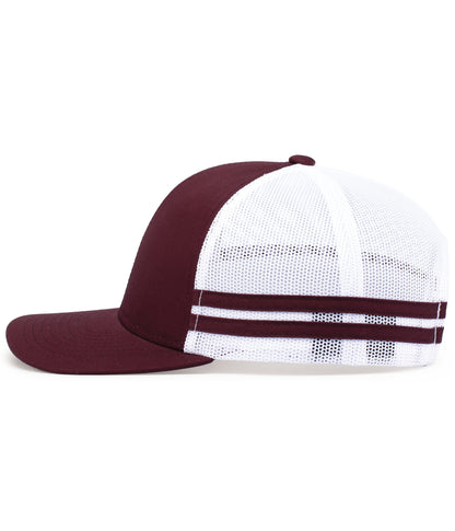 Custom Embroidered Pacific Headwear P115 Low-Profile Stripe Trucker Cap - Flat Embroidery