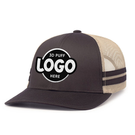 Custom Embroidered Pacific Headwear P115 Low-Profile Stripe Trucker Cap - 3D Embroidery - Star Hats & Embroidery