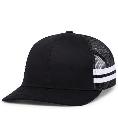 Custom Embroidered Pacific Headwear P115 Low-Profile Stripe Trucker Cap - 3D Embroidery