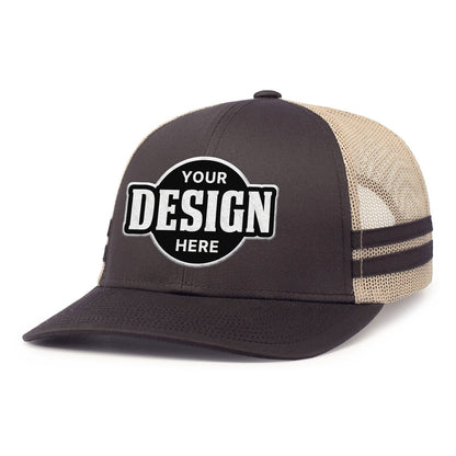 Custom Embroidered Pacific Headwear P115 Low-Profile Stripe Trucker Cap - Flat Embroidery