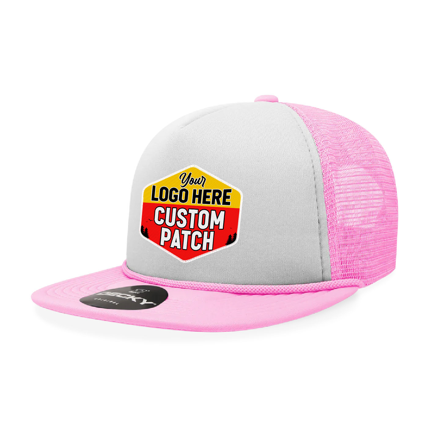 Custom Patch Decky 6026 - Classic 5 Panel Foam Trucker Cap, Flat Bill Hat