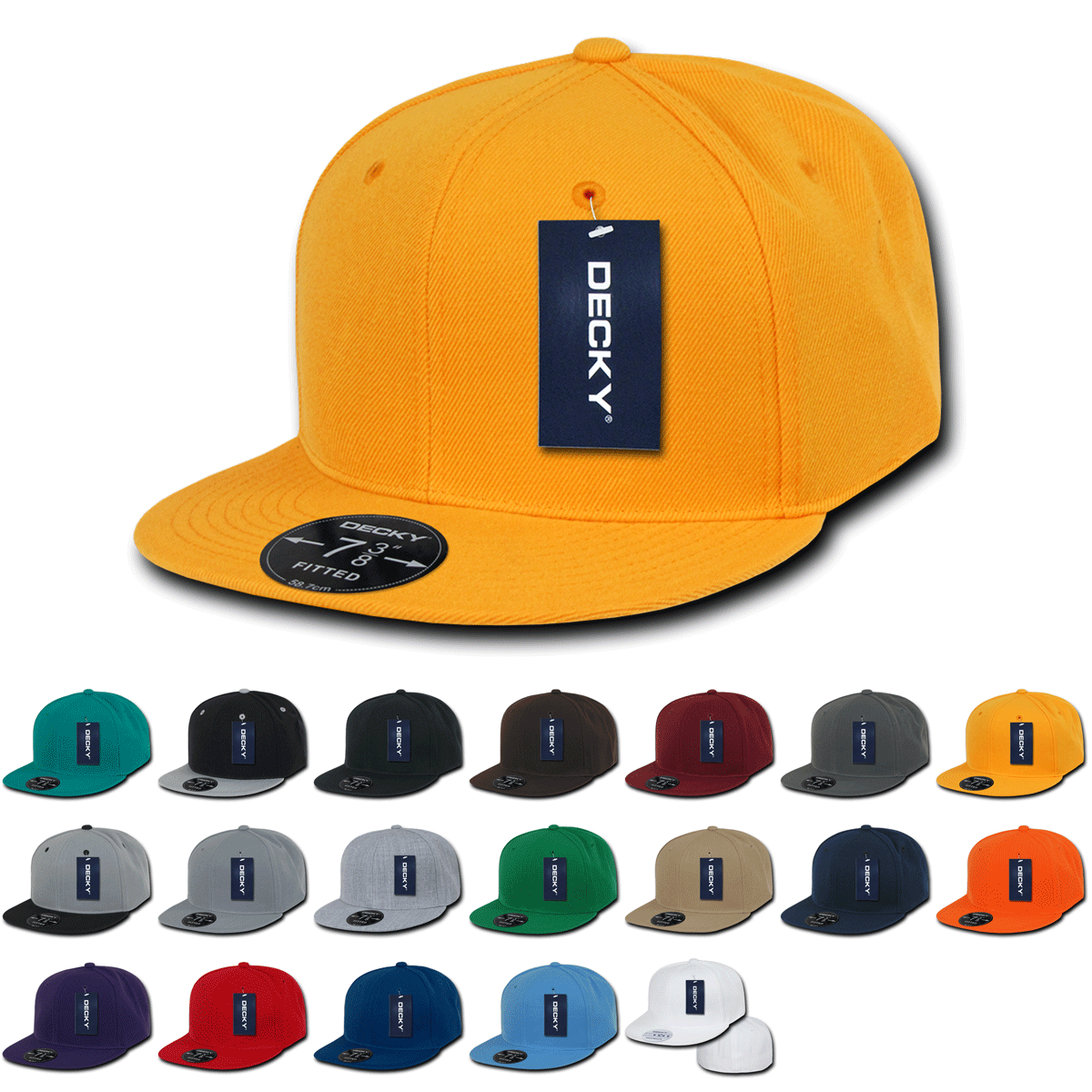 Decky RP1 Fitted Flat Bill Hat, Retro Fitted Cap (Sizes: 6 7/8 - 7 1/4)