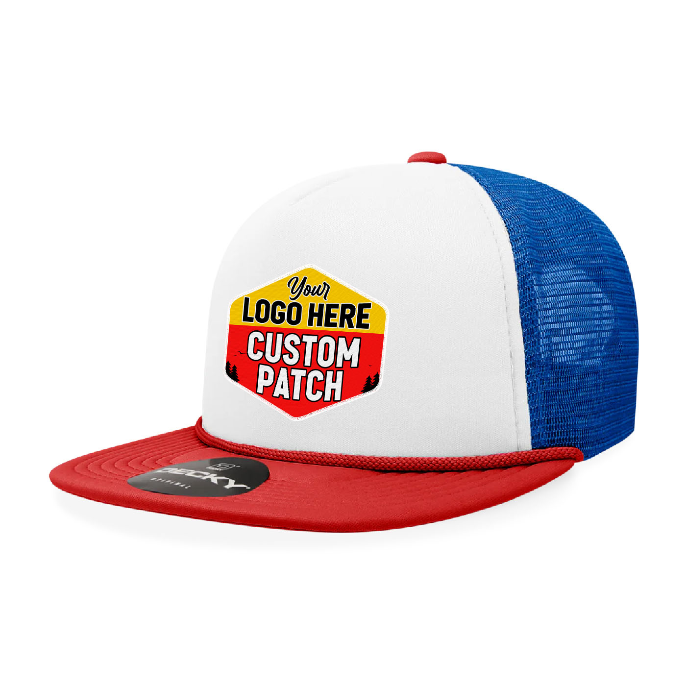 Custom Patch Decky 6026 - Classic 5 Panel Foam Trucker Cap, Flat Bill Hat