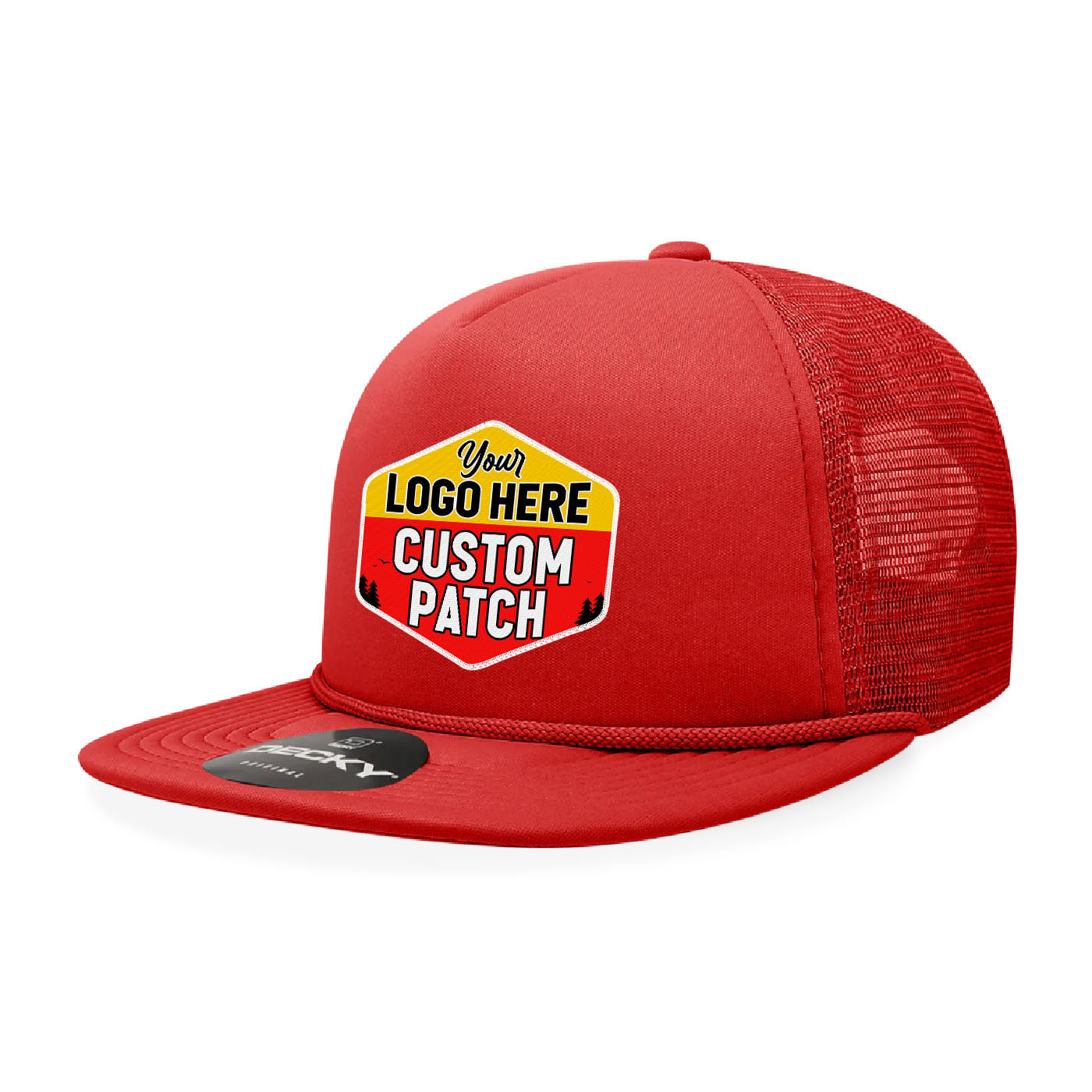 Custom Patch Decky 6026 - Classic 5 Panel Foam Trucker Cap, Flat Bill Hat