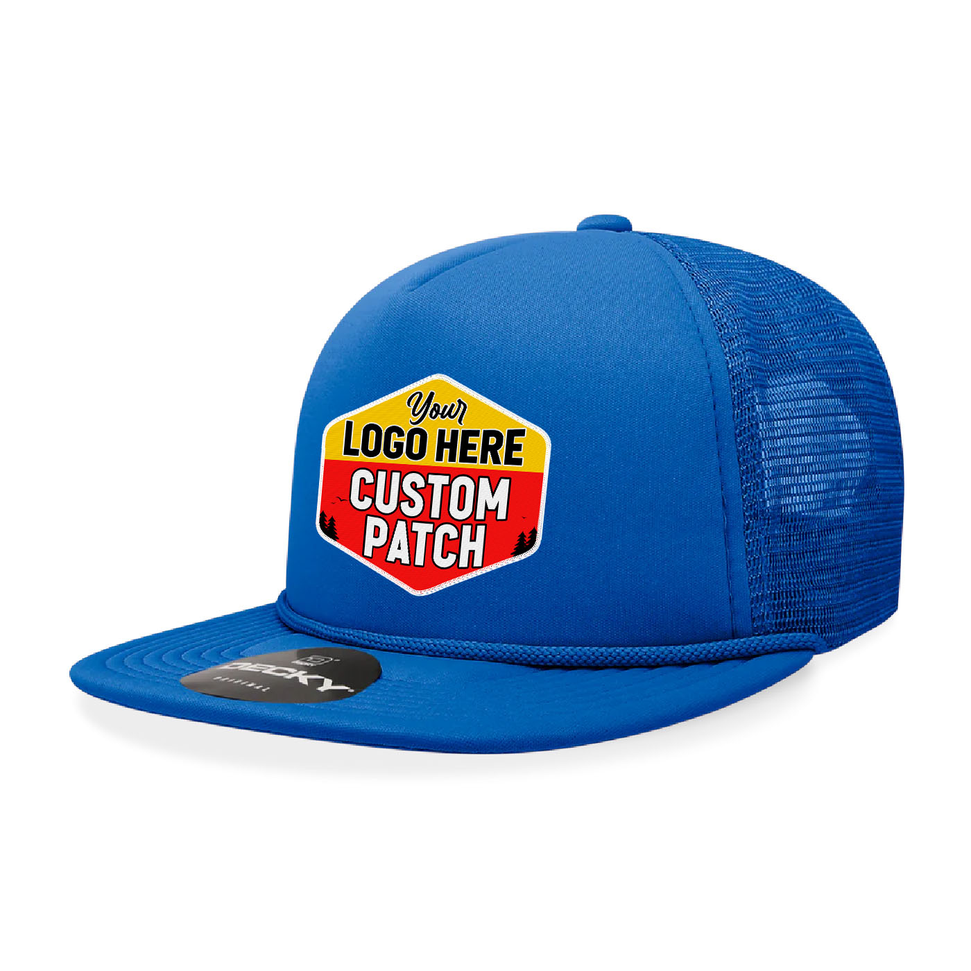 Custom Patch Decky 6026 - Classic 5 Panel Foam Trucker Cap, Flat Bill Hat