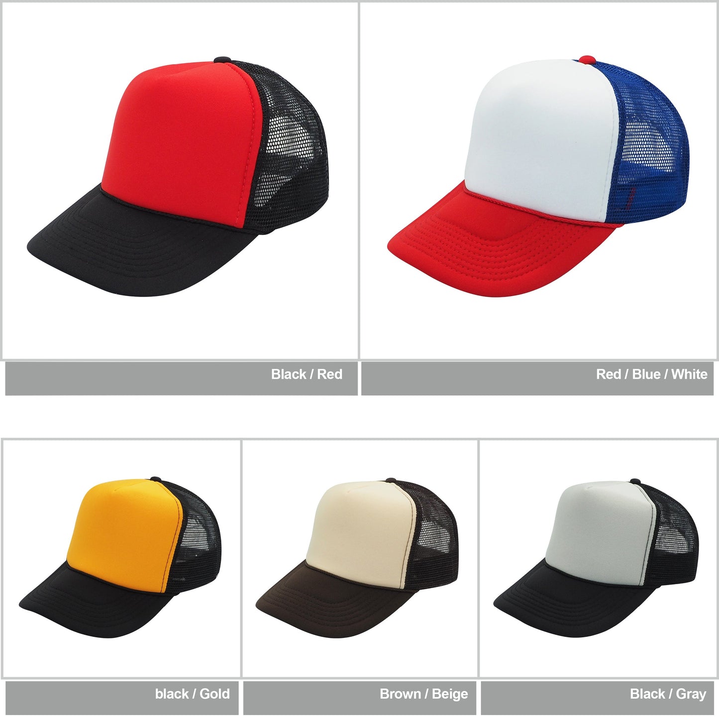 Nissun Classic Trucker Baseball Hats Caps Foam Mesh Blank Solid Two Tone Snapback - Blank