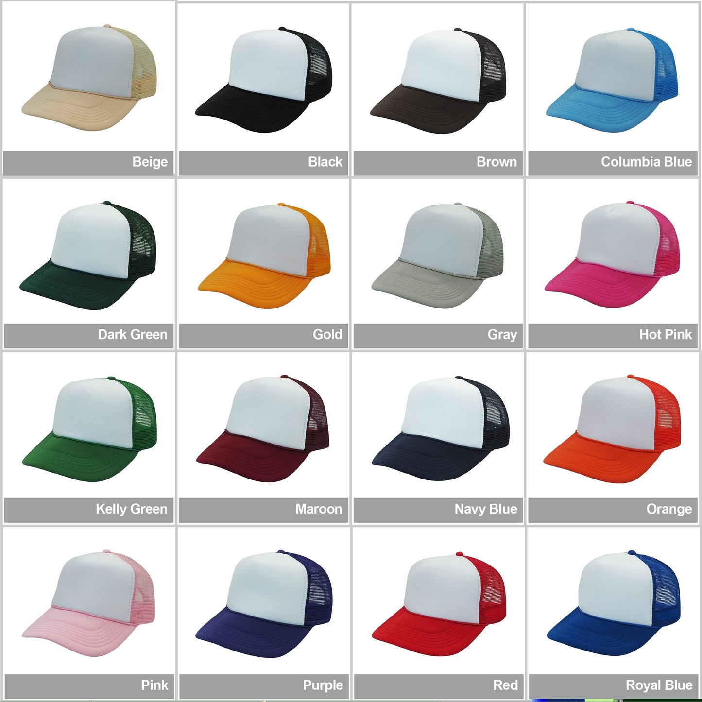 Nissun Classic Trucker Baseball Hats Caps Foam Mesh Blank Solid Two Tone Snapback - Blank