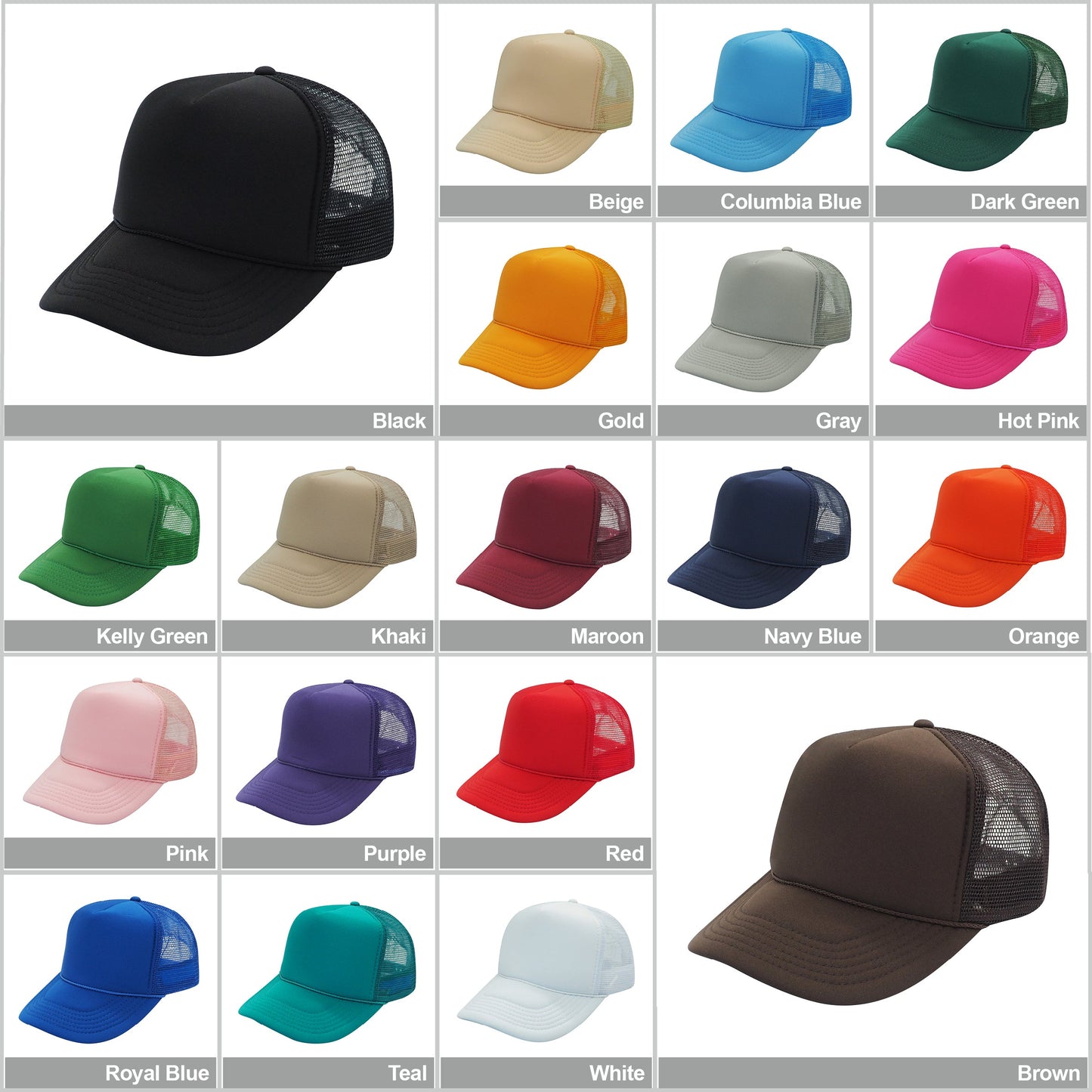 Nissun SSC Foam Trucker Hat 5 Panel Mesh Cap Solid Colors