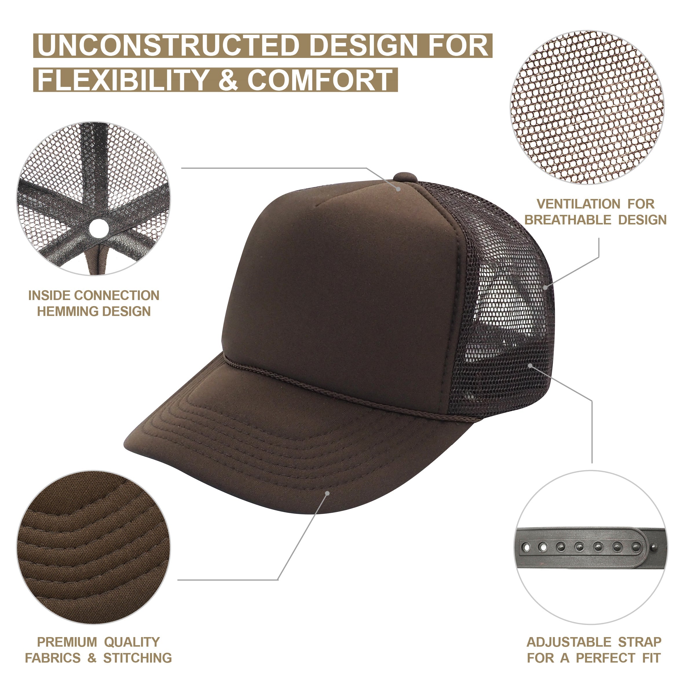 Nissun SSC Foam Trucker Hat 5 Panel Mesh Cap Solid Colors – Star