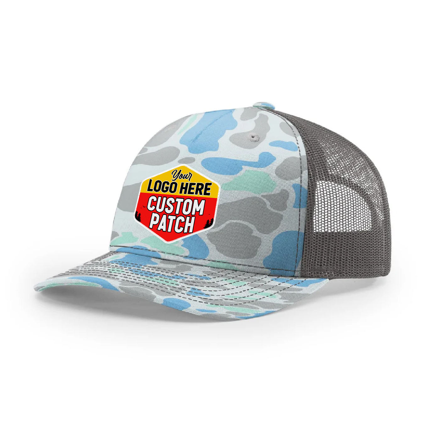 Custom Patch Richardson 112PFP Printed Five Panel Trucker - Duck Camo Colors