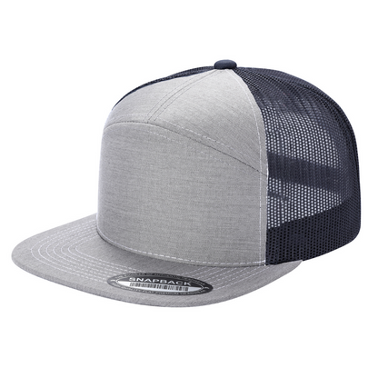 Unbranded 7-Panel Trucker Flat Bill Hat, Blank 7 Panel Mesh Back Cap