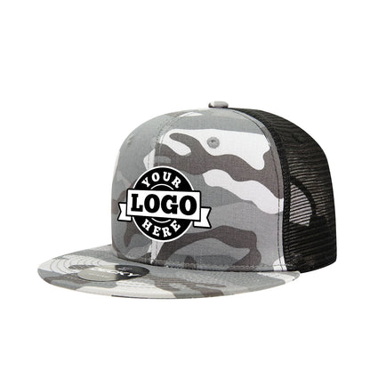 Custom Embroidered Decky 1055 - Camo Flat Bill Trucker Hat, Camouflage 6 Panel Trucker Cap