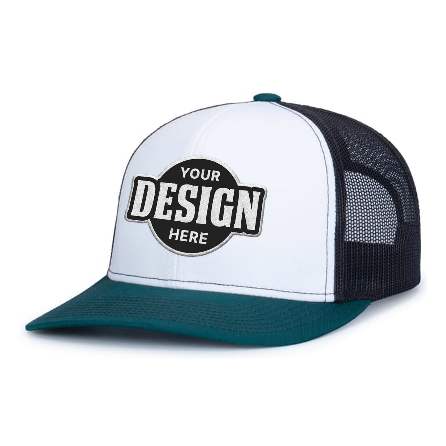Custom Embroidered Pacific Headwear 104S Contrast Stitch Trucker Snapback Hat - Flat Embroidery