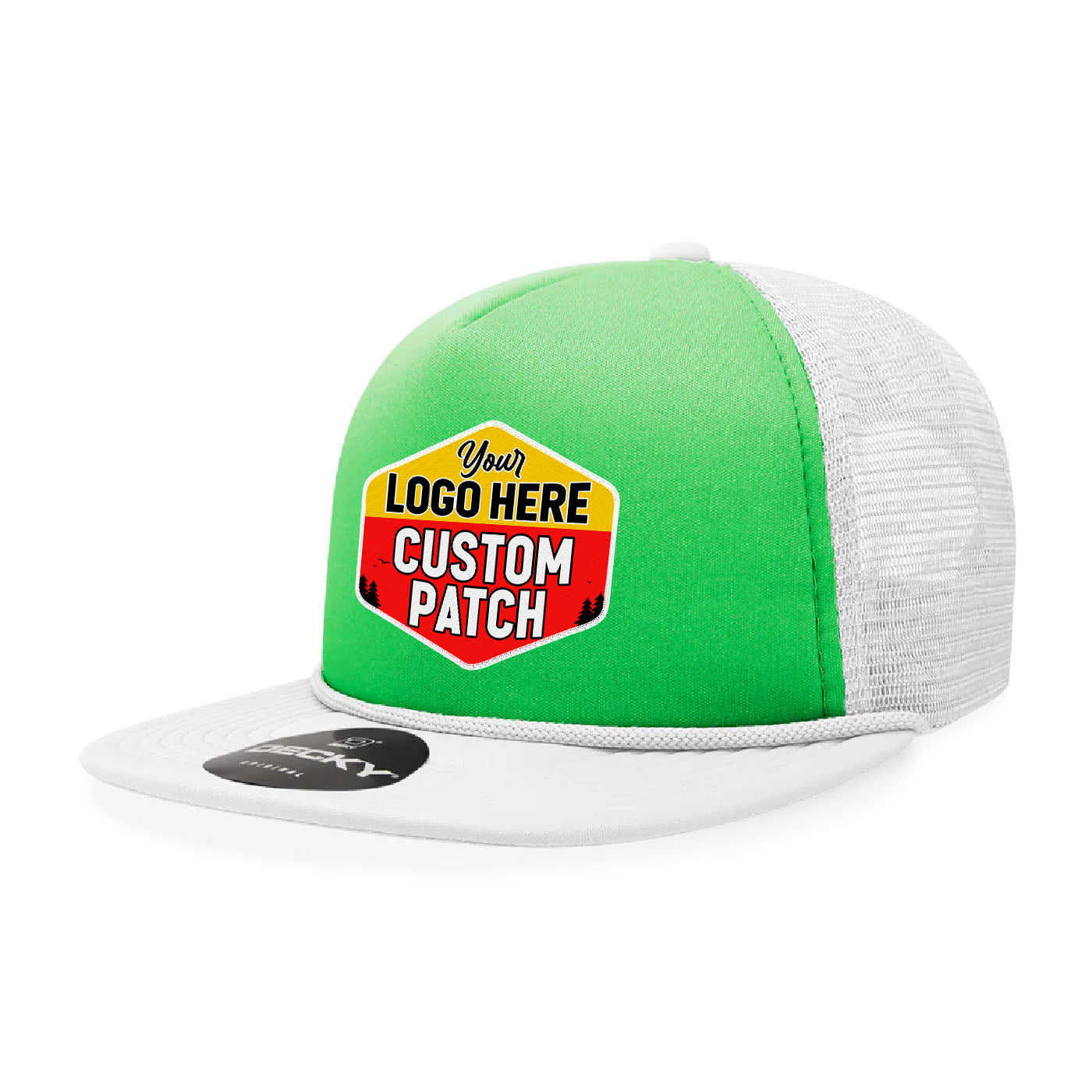 Custom Patch Decky 6026 - Classic 5 Panel Foam Trucker Cap, Flat Bill Hat