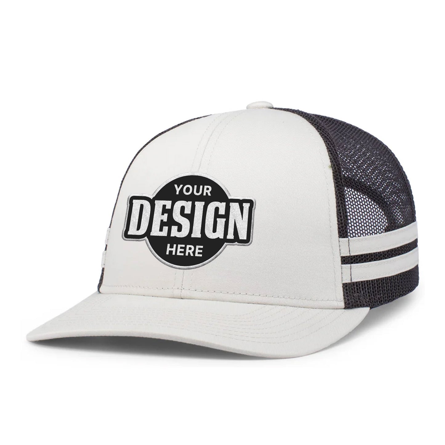 Custom Embroidered Pacific Headwear P115 Low-Profile Stripe Trucker Cap - Flat Embroidery