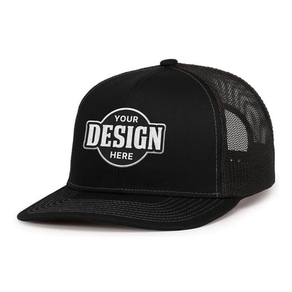 Custom Embroidered Pacific Headwear 104S Contrast Stitch Trucker Snapback Hat - Flat Embroidery