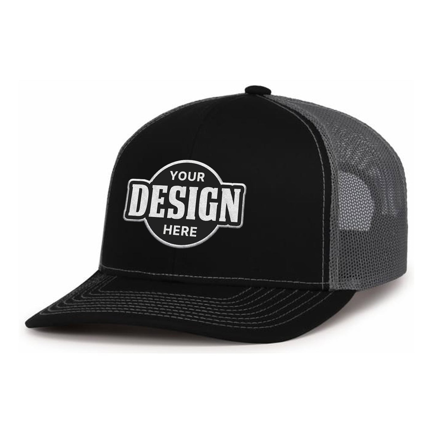 Custom Embroidered Pacific Headwear 104S Contrast Stitch Trucker Snapback Hat - Flat Embroidery