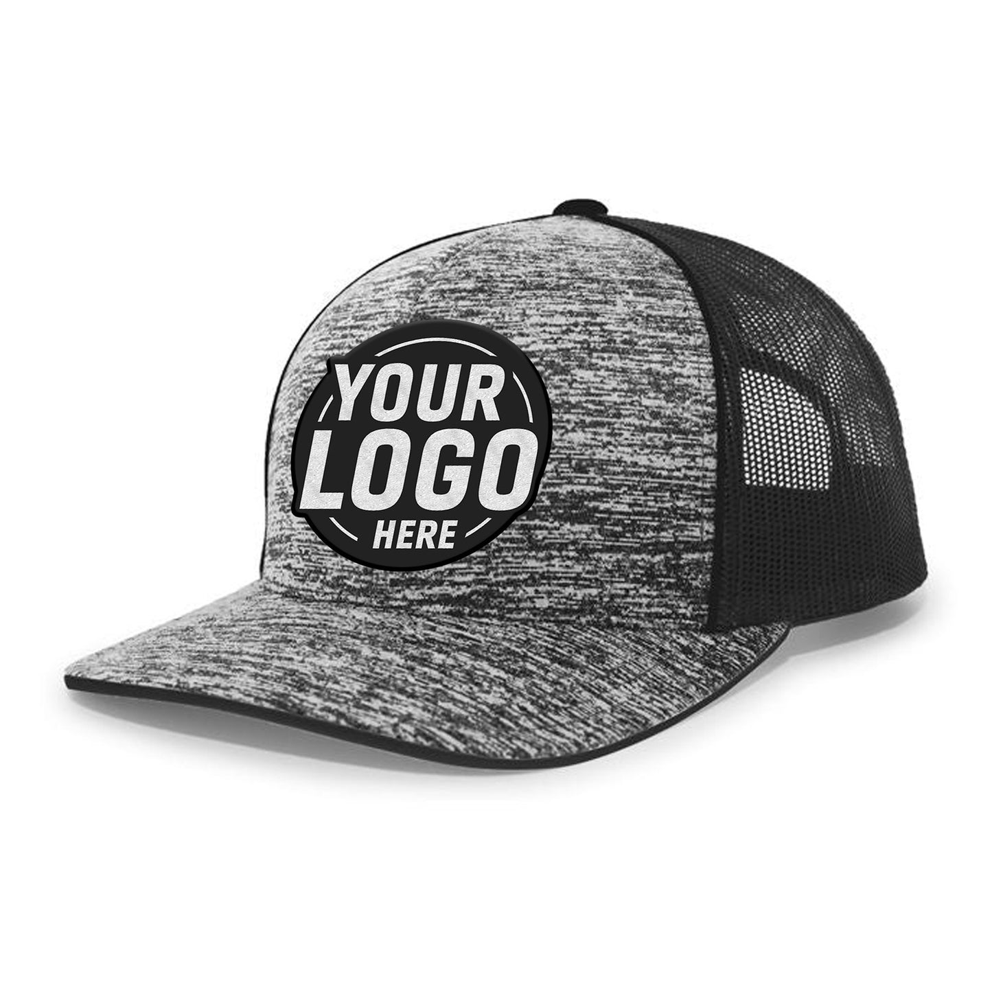 Custom Embroidered Pacific Headwear 106C Aggressive Heather Trucker Snapback Cap - Flat Embroidery