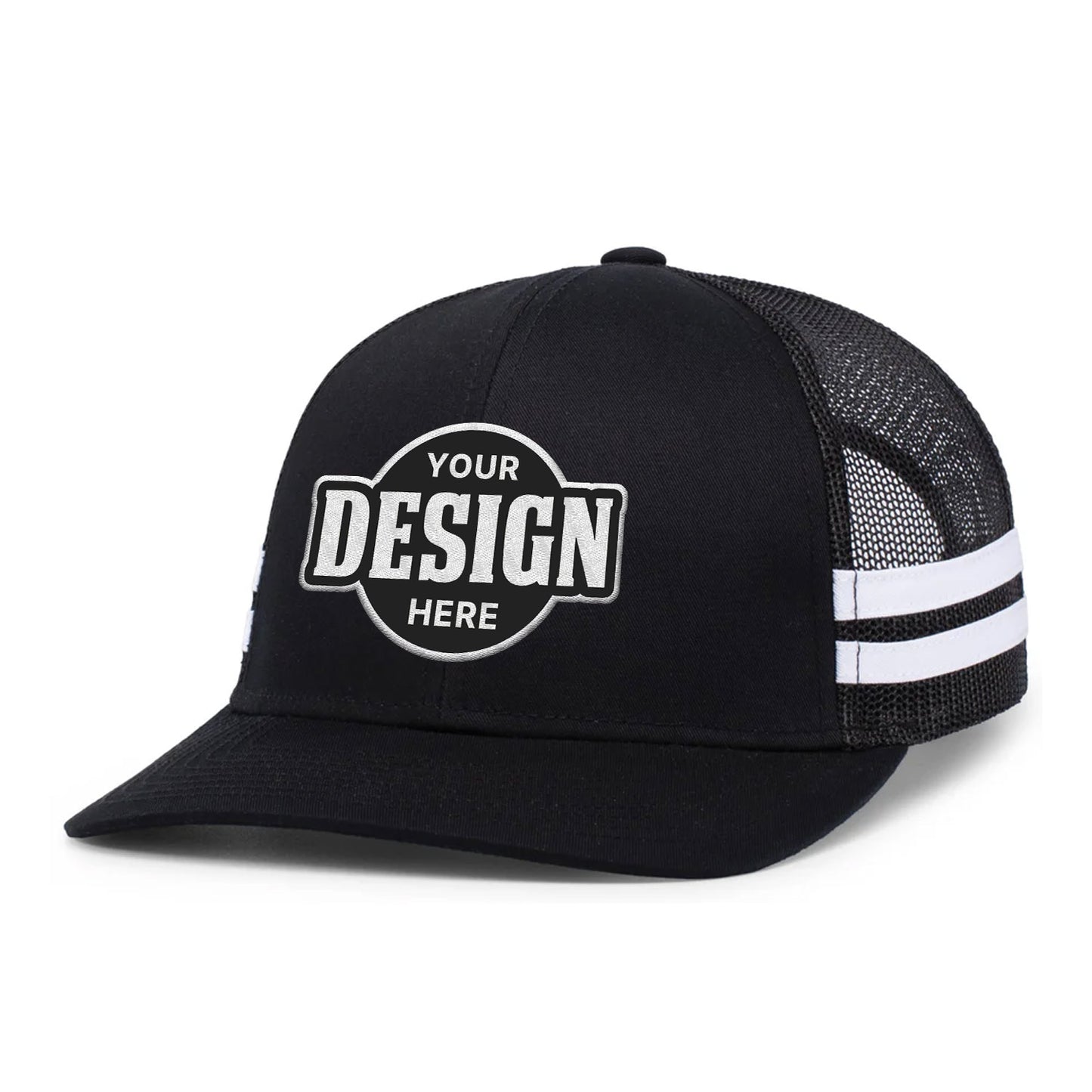 Custom Embroidered Pacific Headwear P115 Low-Profile Stripe Trucker Cap - Flat Embroidery