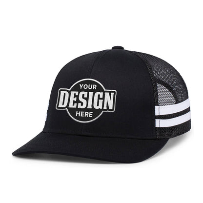 Custom Embroidered Pacific Headwear P115 Low-Profile Stripe Trucker Cap - Flat Embroidery