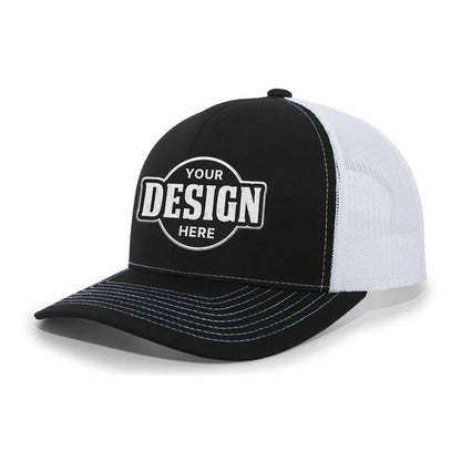 Custom Embroidered Pacific Headwear 104S Contrast Stitch Trucker Snapback Hat - Flat Embroidery