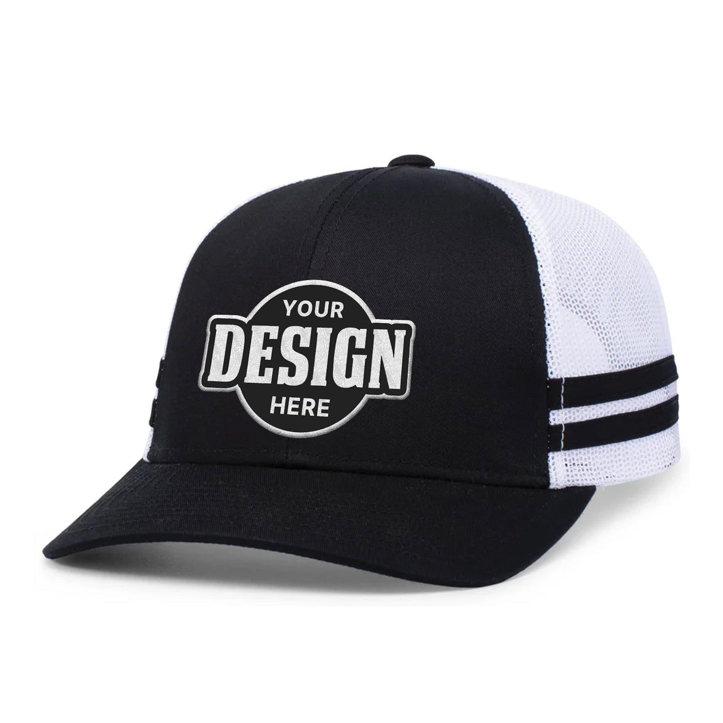 Custom Embroidered Pacific Headwear P115 Low-Profile Stripe Trucker Cap - Flat Embroidery