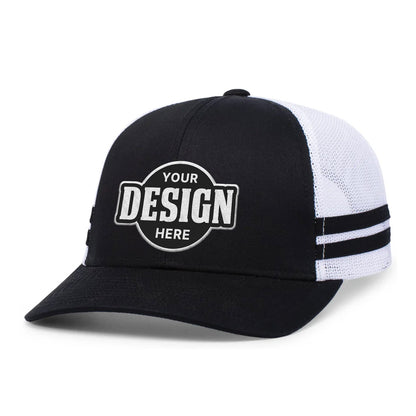 Custom Embroidered Pacific Headwear P115 Low-Profile Stripe Trucker Cap - Flat Embroidery