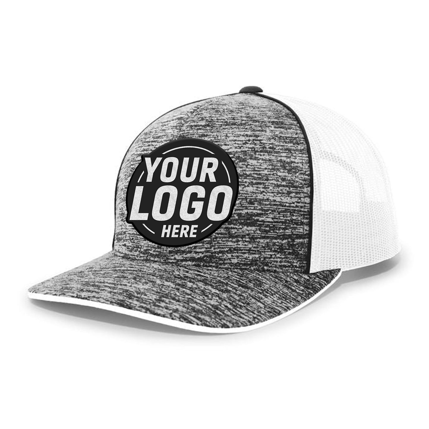 Custom Embroidered Pacific Headwear 106C Aggressive Heather Trucker Snapback Cap - Flat Embroidery