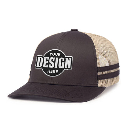Custom Embroidered Pacific Headwear P115 Low-Profile Stripe Trucker Cap - Flat Embroidery