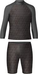 Black compression shirt and shorts with subtle geometric design, suitable for athletic wear.