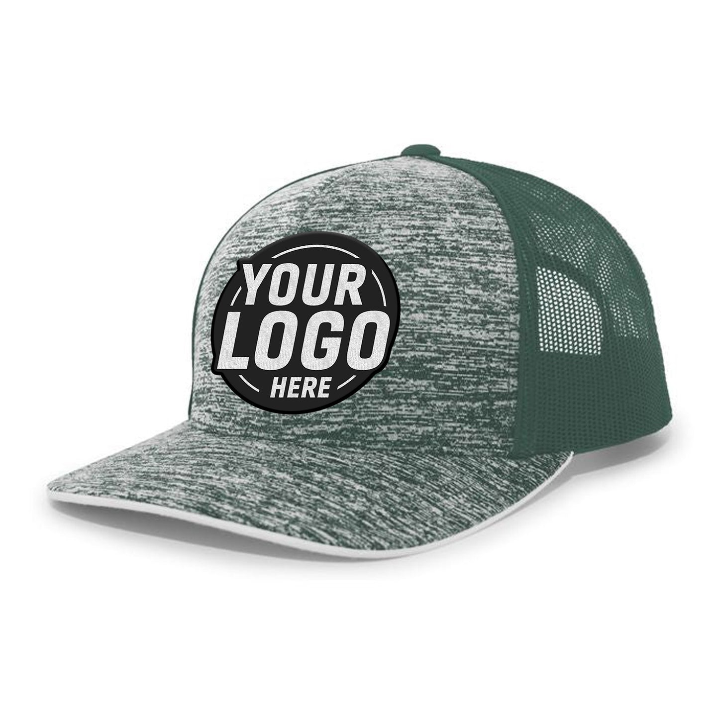Custom Embroidered Pacific Headwear 106C Aggressive Heather Trucker Snapback Cap - Flat Embroidery