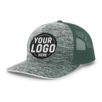 Custom Embroidered Pacific Headwear 106C Aggressive Heather Trucker Snapback Cap - Flat Embroidery