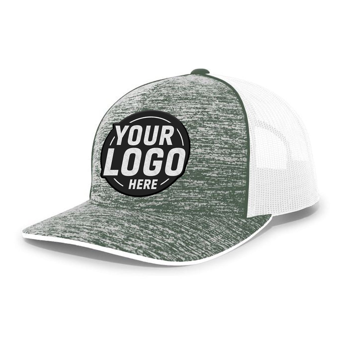 Custom Embroidered Pacific Headwear 106C Aggressive Heather Trucker Snapback Cap - Flat Embroidery